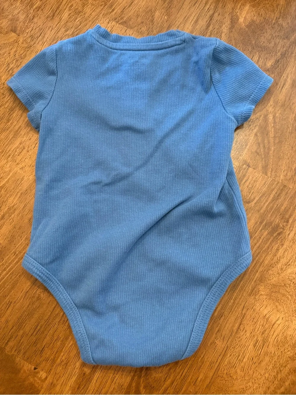Little Me 12M Blue Ribbed Short-Sleeve Onesie with Henley Buttons